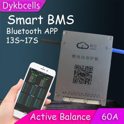 Dykbcells 13S ~ 17S Active Balance BMS lithium Battery Protection Board 60A Continuous Smart Bluetooth APP Lifepo4 li-ion