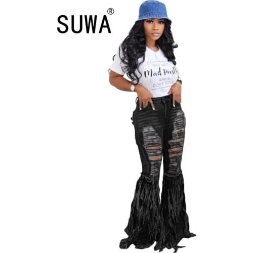 European and American fashion high street women denim pants trousers jeans high waist sexy skinny hollow out harem pants