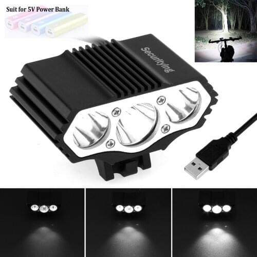 SecurityIng Bicycle Headlights Outdoor Head Lamp Cycling Front Lamp Bike Lights 5V USB XM-L T6 X3 LED 4-Mode Lighting