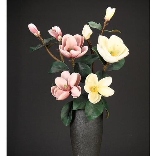 Magnolia Artificial Flowers 2020 NEW PU Big Fake Flower Teddy Fresh Navy Blue Flores Artificiales De Alta Calidad Decoration