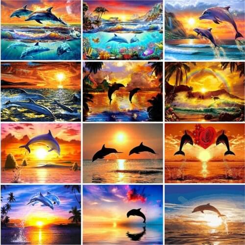 HUACAN Painting By Number Dolphin Drawing On Canvas DIY Pictures By Numbers Hand Painted Paintings Animal Gift Kits Home Decor