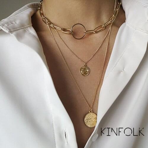 KINFOLK Punk Big Link Chain Necklace Choker For Women Multi Layered Pendant Necklace Statement Jewelry 2020 Accessories