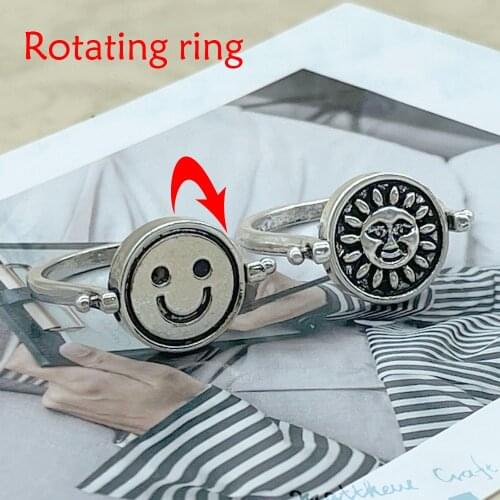 Anxiety Ring Fashion Smiling Sun Moon Heart Zircon Women and Men Decompression Rotating Ring Fidget Spinner Rings Party Jewelry