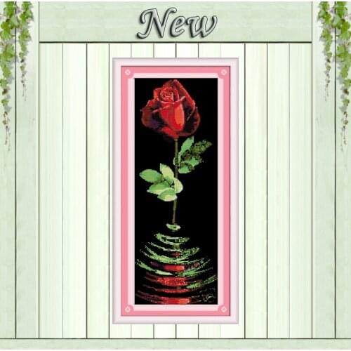 Red rose flower decor painting counted on canvas Cross Stitch Embroider kits Needlework Sets DMC 14CT 11CT black cloth unprinted