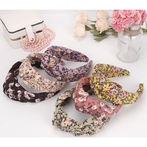 Sweet Small floral Wide Headbands knotted Hairbands for Women Head Wrap Girls Tiara Elegant Headwear hair accessories for women