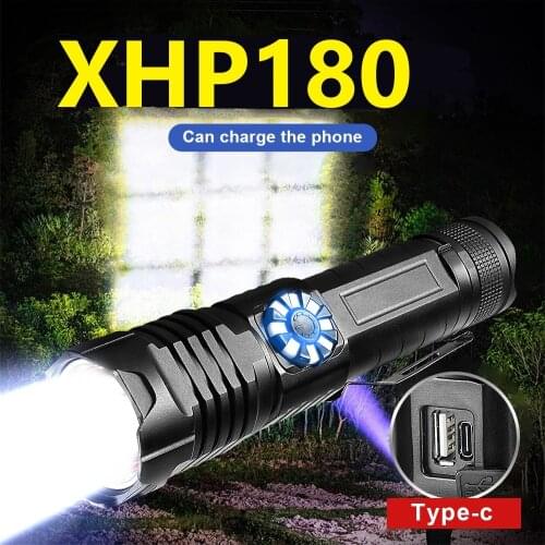 Multifunction XHP180 Powerful Led Flashlight 18650 Rechargeable Led Torch Light Usb Tactical Flashlight High Power Flash Light