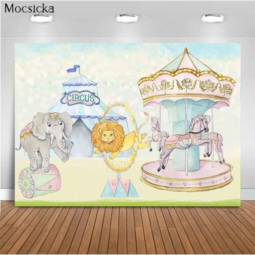 Mocsicka Baby Shower Photo Background Circus Decoration Style Child Portrait Photo Wallpaper Photography Props Banner