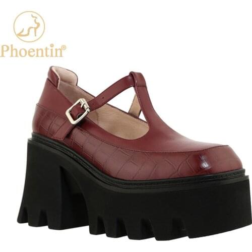 Phoentin fashion college style leather shoes T-strap thick high heel square toe shoes women 2021 chunky platform pumps FT1387
