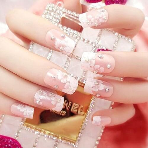 24pcs/box Fashion Bridal Rhinestone Embellishment Decorative Fake Nails DIY Nail Art Decoration Accessories