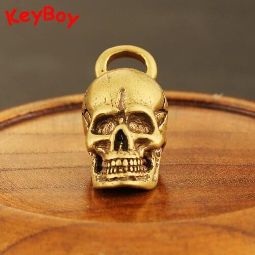 Pure Copper Punk Man Skull Head Key Chain Ring Pendant Vintage Brass Keychain Hanging Trinket Women Bag Hanging DIY Accessories