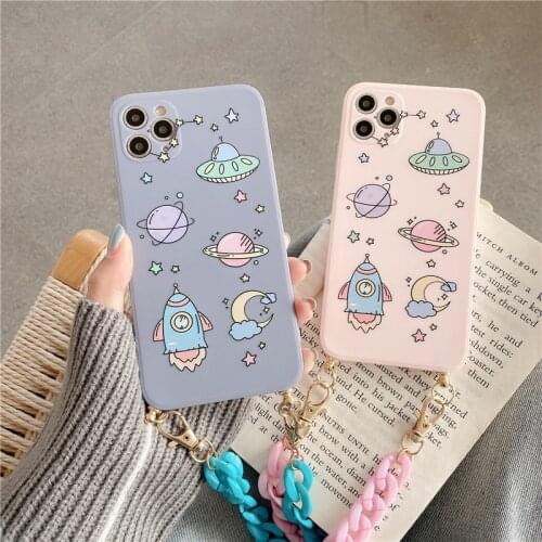Ins cute spaceship planet moon bracelet soft case for iphone 12 mini 12Pro 11 Pro Max X XS MAX 7 8 plus lovely candy tpu Cover