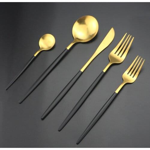 Black Gold Dinnerware Cutlery Set 20Pcs/30Pcs Knife Fork Teapoon Dinner Flatware Set 304 Stainless Steel Kitchen Silverware Set