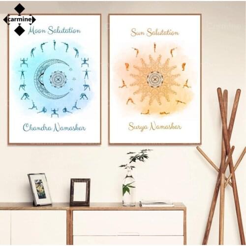Yoga Studio Wall Art Decor Sun Salutation Moon Celestial Poster and Print Nordic Art Canvas Painting Frameless for Home Interior