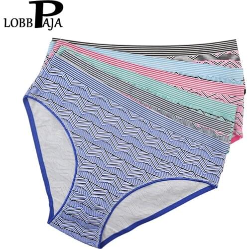 LOBBPAJA Lot 6 PCS Woman Underwear Cotton Plus Size Mid-Rise Geometric Sexy Ladies Mothers Briefs Panties Lingerie For Women