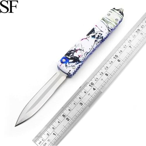 SF D2 Blade 3D Relief Printing Aluminu Handle Outdoor Hunting Survival Knife Collection Gift EDC Tool