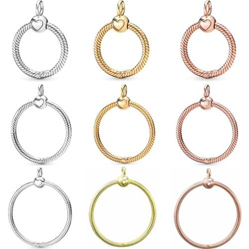 Original Rose Gold & Silver Moments Small Medium Large O Necklace Pendant Fit Europe Bracelet 925 Sterling Silver Charm Jewelry