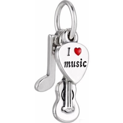 Original Enamel Love Heart Music Trinity Pendant Beads Fit 925 Sterling Silver Bead Charm Bracelet DIY Jewelry