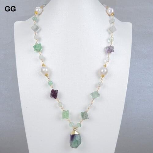 GuaiGuai Jewelry Natural White Keshi Pearl Necklace Green Fluorite Pendant For Women