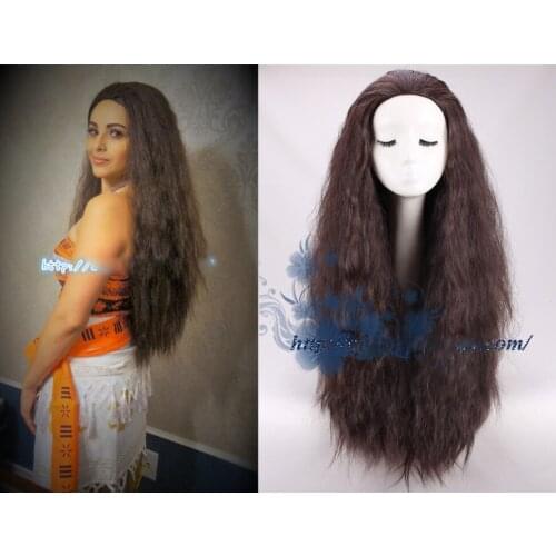 Halloween women long big afro kinky curly wave black wigs Princess Moana cosplay wig Moana Waialiki Cosplay Wig Costume