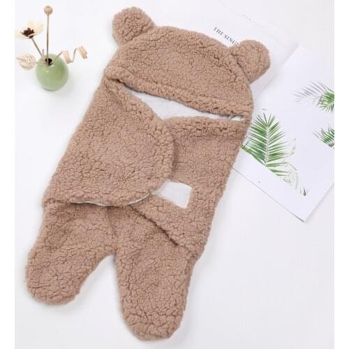 Baby Swaddle Blanket For 0-6 Months Boys Girls Cute Cotton Plush Receiving Blanket Autumn Winter Newborn Sleeping Envelope Wraps
