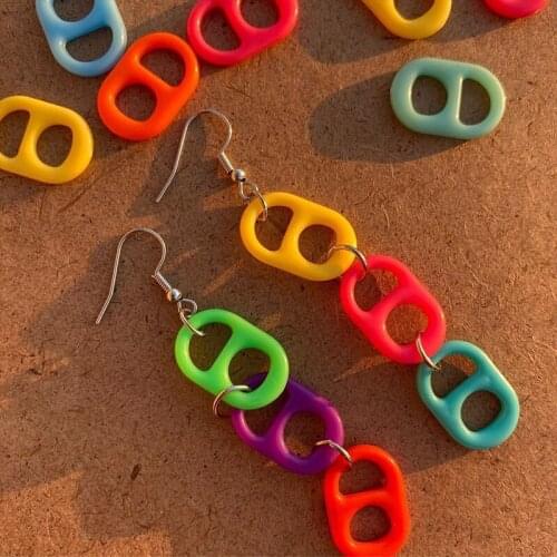 Resin earrings for women colorful plastic long chain earrings for teenage egirls y2k jewelry harajuku cute 2000s accessories
