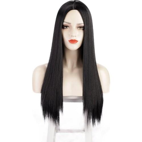 Lativ Synthetic Black Long Straight Wig for Women Middle Part Natural Wig for Daily Party Use Heat Resistant Wigs