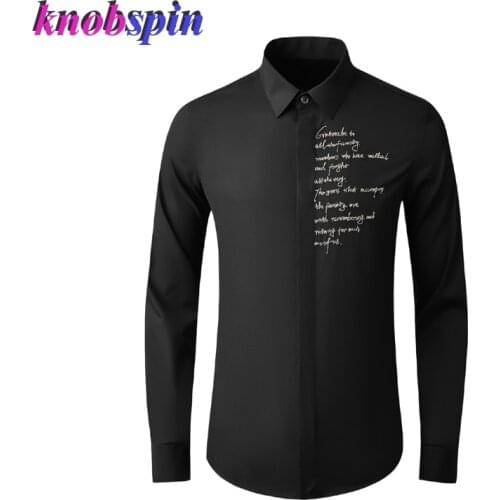 Brand Shirt Men Elegant Letters Embroidery Long Sleeve Shirts For Men Casual Slim Business Male Dress Shirts Cotton Camisas