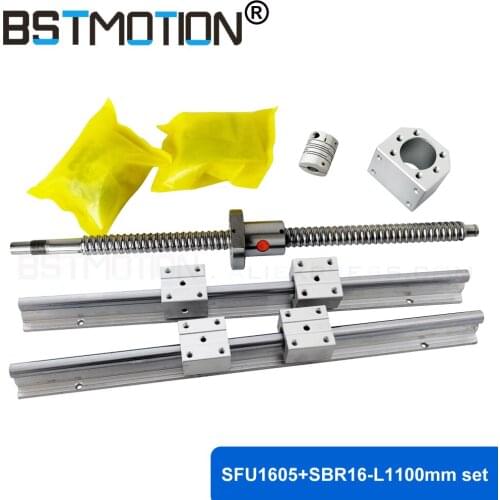 SBR16 1100mm Linear shaft rail RM1605 ball screw SFU1605 housing + BK10 BF10 Support + 6.35mm coupling for CNC router parts