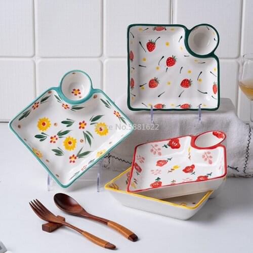 Net Red Ceramic Dumpling Dish with Sauce Dish Shrimp Dish French Fries Creative Nordic Underglaze Hand Color Household Tableware