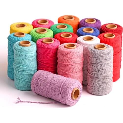 2mm 100% Cotton Cord Colorful Cord Rope Beige Twisted Craft Macrame String DIY Home Textile Wedding Decorative supply 100Meter