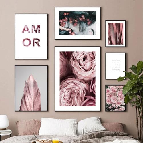 Scandinavian love symbol DIY diamond painting rose flower feather rhinestone mosaic painting Nordic style wall art modern living
