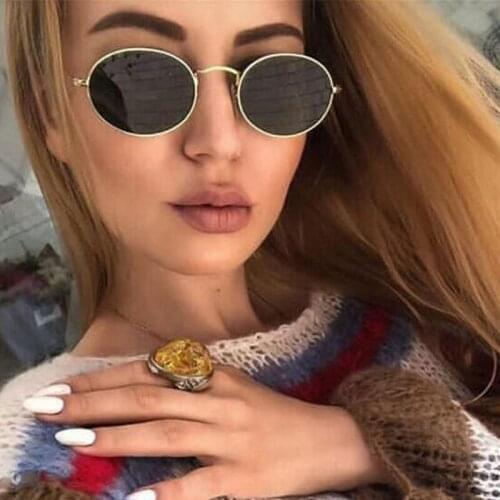 Chic Metal Small Frame Silver Shades Round Sunglasses Women Oval Brand Design Vintage Fashion Black Sun Glasses Female UV400