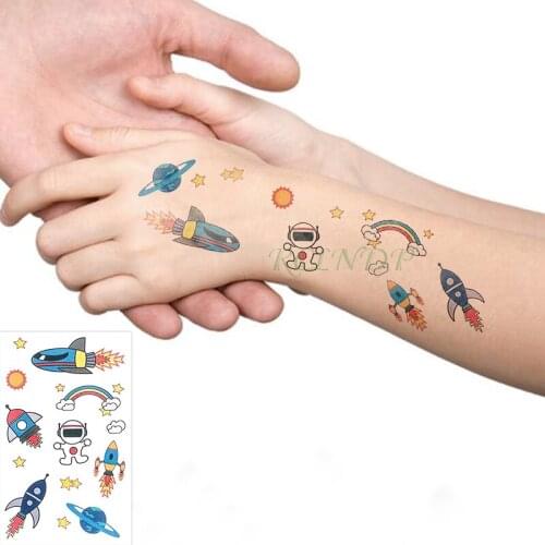 Waterproof Temporary Tattoo Stickers Color Rocket astronaut Fake Tatto Flash Tatoo Tatouage Body Art Foot Armfor Girl Women Kids