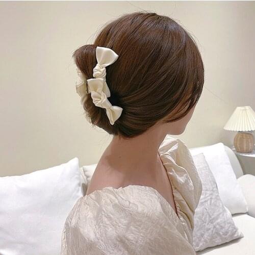 Satin Bowknot Claw Clips for Women Large Size Acrylic Hair Claw Hair Clamps Korean Barrettes Hairpin Hair Accessories