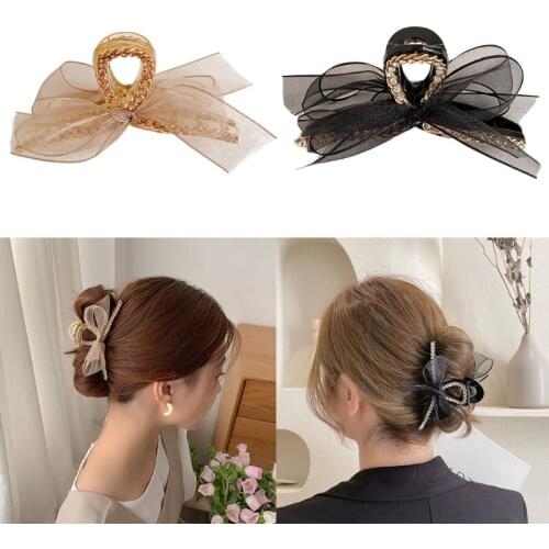 Lace Bow Hair Claw Clips Non Slip Rhinestone Hair Jaw Clamps Elegant French Design Barrettes Fashion Accessories