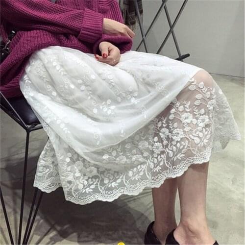 Women Lace Tank Dress Black & White Color Embroidery Basic Underdress Lady Large Size Loose Casual Elastic Vestido Ropa Mujer