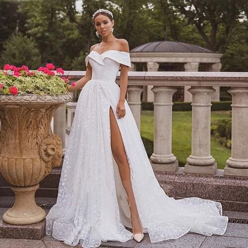 Simple Off Shoulder Lace A-Line Wedding Dress 2021 Garden Boho Bridal Gowns Formal Robe De Mariage Vestido Novia
