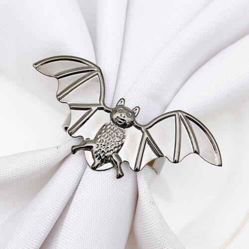 12pcs/lot New Halloween black bat napkin ring metal napkin buckle suitable for holiday party table decoration