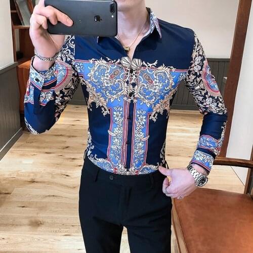 2021 Fashion Male spring slim fit printing Long sleeve shirts/Mens lapel High quality business shirts Plus size S-3XL