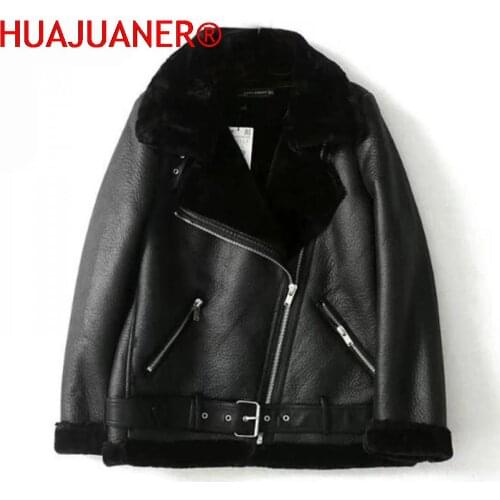 2020 Winter Sheepskin Coats Women Thicken Faux Leather Fur Coat Female Fur Lining Leather Jacket Aviator Jacket Casaco Feminino