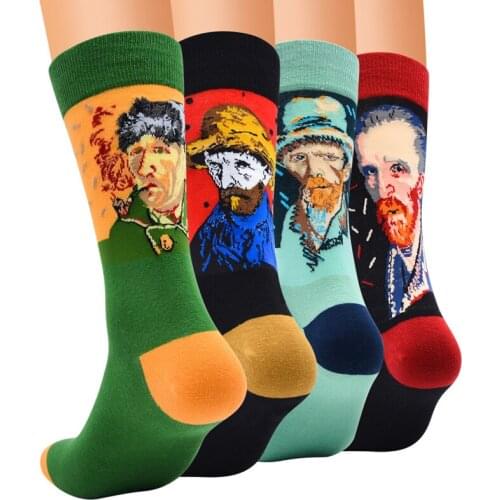 3pairs High Quality Women Socks Lot Retro Art World Famous Painting Series Mens Cotton Socks Personalized Avatar Socks