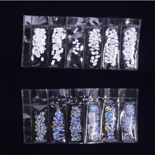 6 Grids AB Color/White Nail Crystal Rhinestones Multishapes Non Hot Fix FlatBack Glass Crystal Stones For Nail Charms Rhinestone