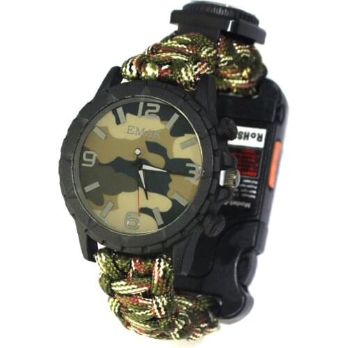 A344 Outdoor climbing, camping, multi-function, umbrella rope weaving, survival watch, camping, lighting, compass, watch