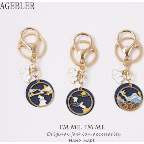 Ins Style Oil Dripping Moon Rabbit Osmanthus Friendship Key Chain Bag Pendant Girl Style Alloy Accessories Mobile Women Keyring