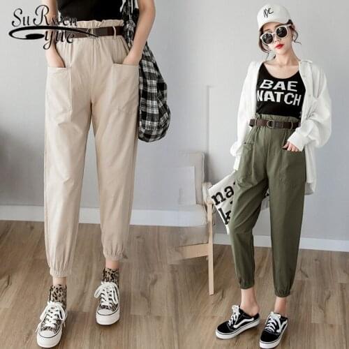 Solid Pant Pencil Trousers Women Pants 2021 Spring Summer Fashion Casual Cargo Pants High Waist Harem Street wear Female 7173 50