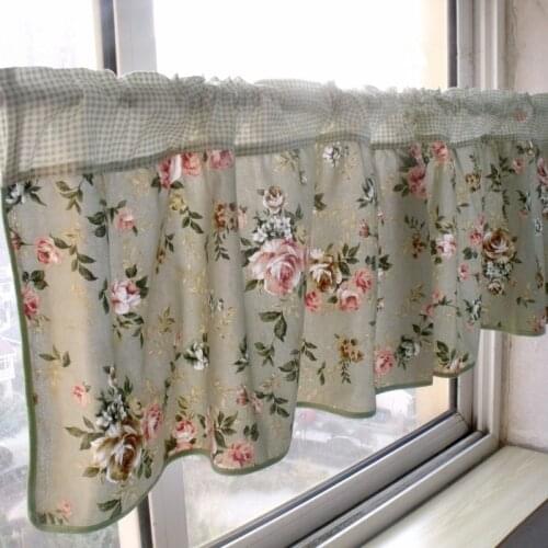 2016 Spring Korean Style Pastroal Green Floral Splice Plaid Coffee Curtain Kitchen Curtain Decorative Curtain 40*150cm