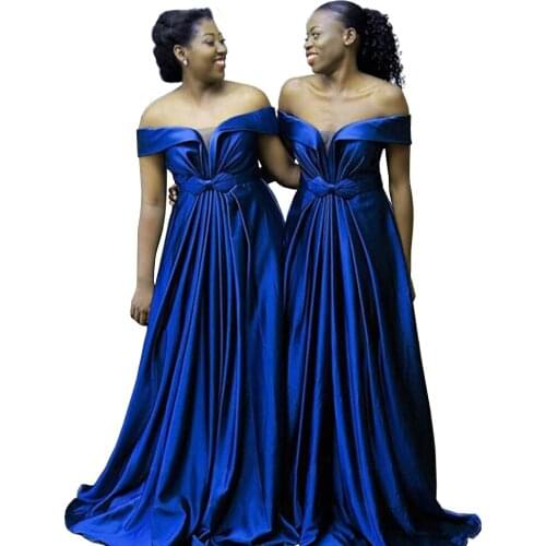 2020 Long Satin Off Shoulder Bridesmaid Dress A Line Corset Back Wedding Guest Bridal Party Gowns vestidos de fiesta de noche