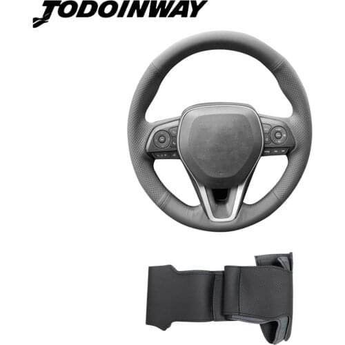 For Toyota Corolla RAV4 Camry Avalon DIY Hand-stitched Genuine Leather Perforated Car Steering Wheel Cover Braid Sport Style