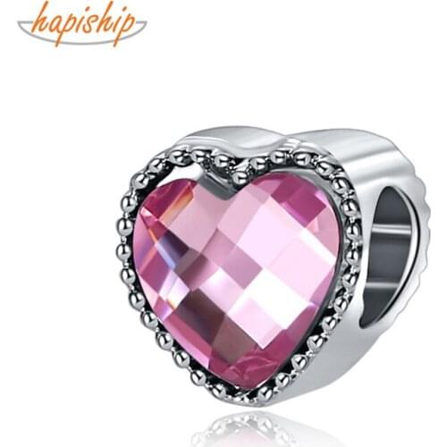 Hapiship 2020 Original Daisy Fashion Cute Romantic Love Heart CZ Charm Beads Fit Charm Bracelet Female DIY Jewelry Making CZ020