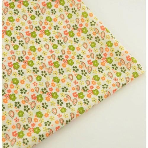Green and Orange Flowers Style Cotton Fabric for Sewing Tissue Textiles Tilda Doll Cloth Patchwork Scrapbooking Fat Quarter CM